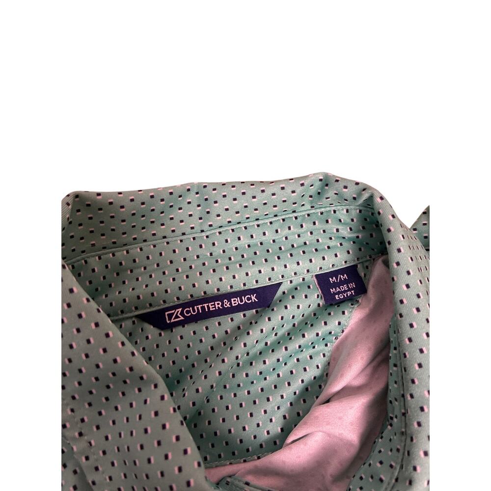 Cutter & Buck Performance Golf Polo Mens Medium Teal Patterned Athletic - Picture 2 of 4